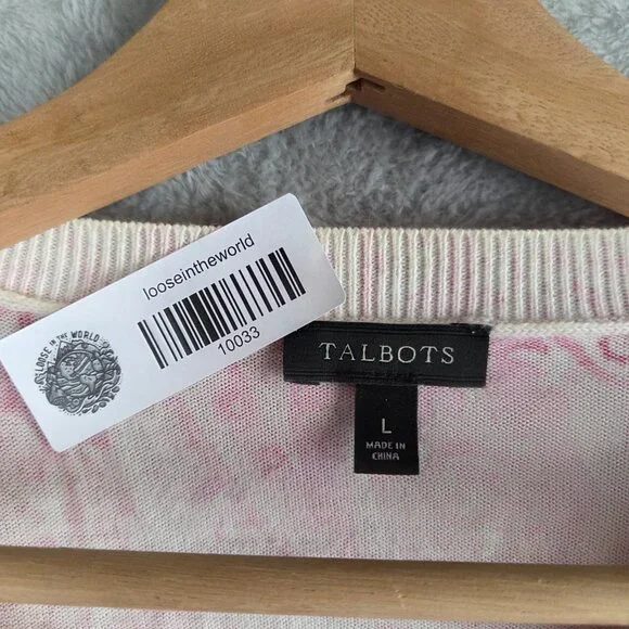 Talbots Pink Paisley Floral Button-Front Cardigan, Size Large - Picture 7 of 7